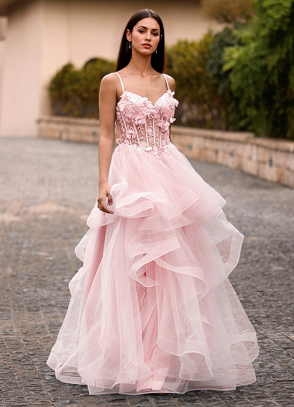 Dreama Blushing Pink Lace Corset Ruffle Prom Dress image1