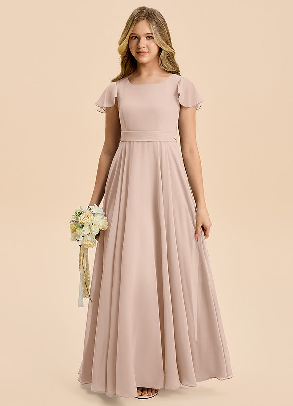 Azazie Cady Junior English Rose A-Line Pleated Chiffon Dress image1