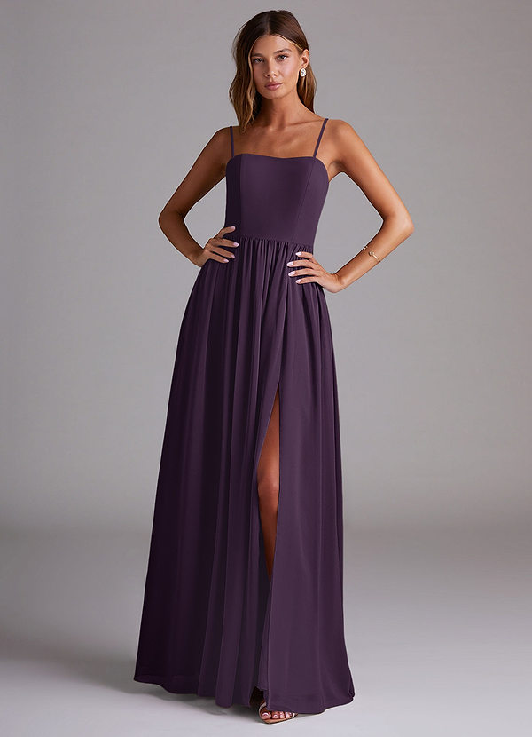 Azazie Calianna Bridesmaid Dresses Plum A-Line Off the Shoulder Chiffon Convertible Dress image1
