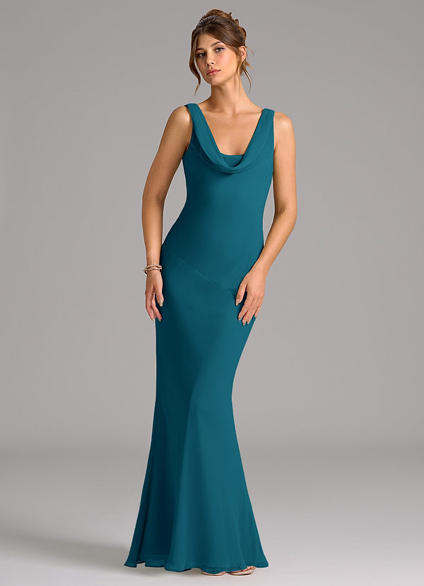 Azazie Rylina Bridesmaid Dresses Ink Blue Mermaid Pleated Chiffon Dress image1