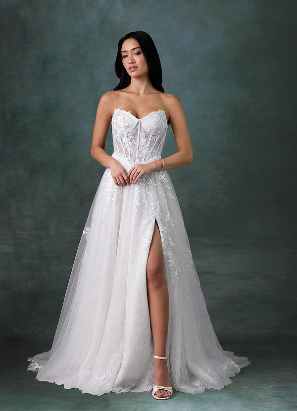 Azazie Ivonnah Wedding Dresses Diamond White A-Line Strapless Tulle Dress image1