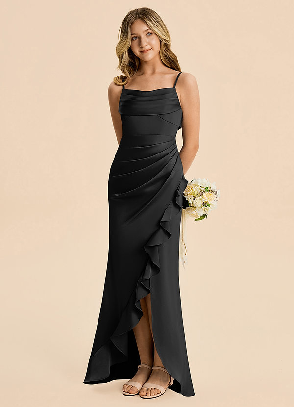 Mia Junior Black Mermaid Pleated Stretch Satin Dress image1