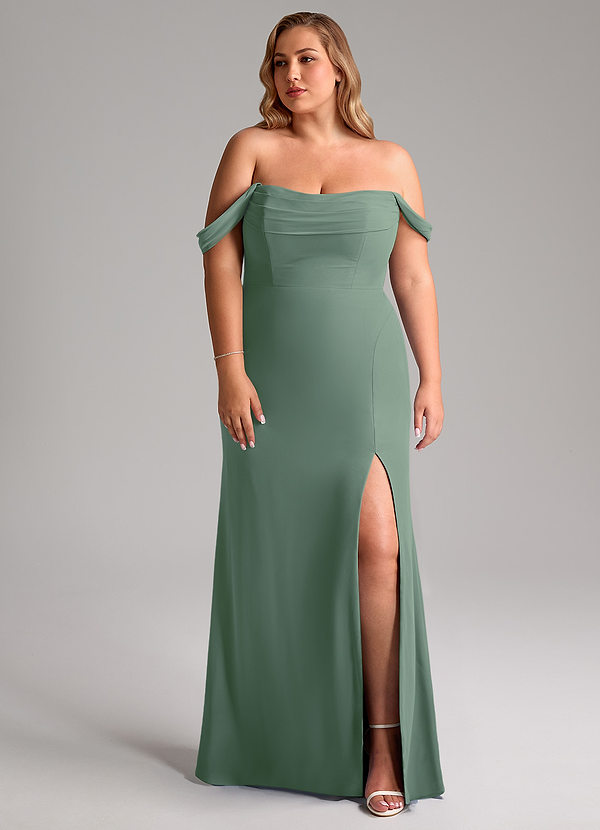 Azazie Saige Brudepigekjoler A-Line Off-Shoulder Chiffon Gulv-længde Kjole image1