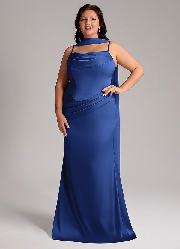 Azazie Sorrel Robes Demoiselle d'honneur Robe Sirène Convertible en Satin extensible Sans bretelle Bleu Roi image1