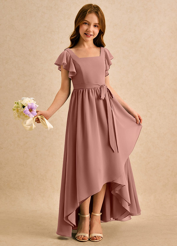 Azazie Milly Girls Formal Flower Girl Dresses Cedar Rose A-Line Pleated Chiffon Dress image1