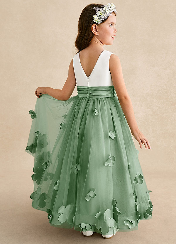 Azazie Vi Flower Girl Dresses Matcha A-Line Sleeveless Tulle Dress image1