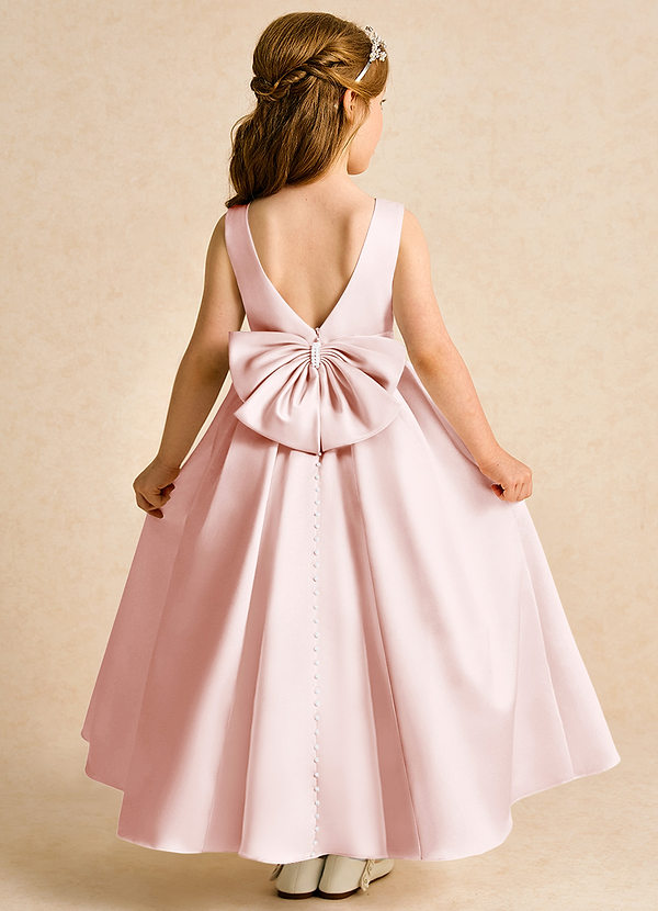 Azazie Cherry Flower Girl Dresses Blushing Pink Blushing Pink Ball-Gown Pleated Matte Satin Dress image1