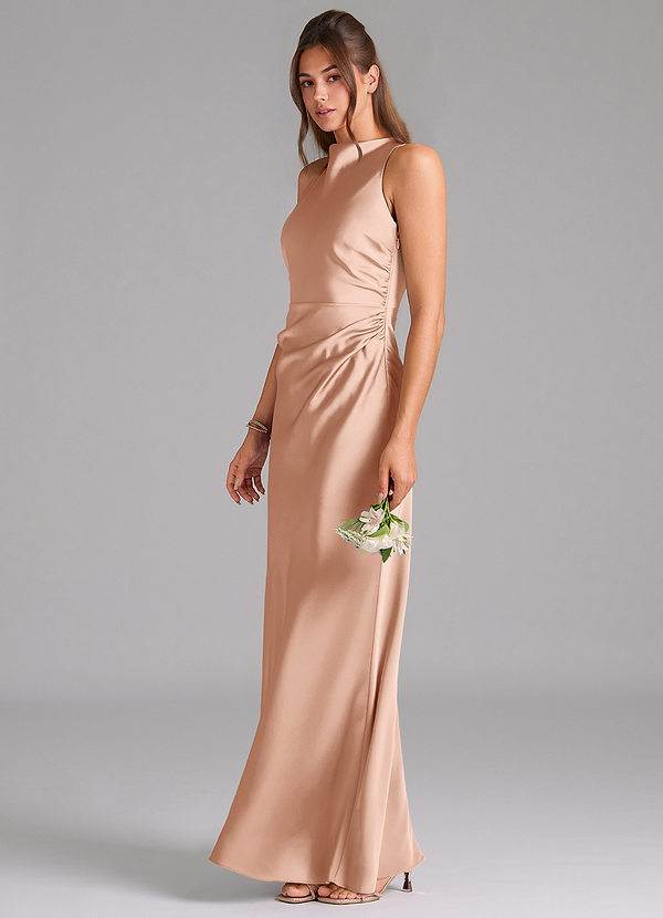 Azazie Evadne Brudtärneklänningar Klänning av Tubklänning i Stretch Satin Plisserad Roséguld image1