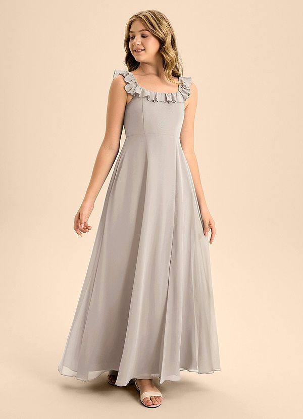 Azazie Callie Junior Abito A-Line in Chiffon Increspato Gelo image1