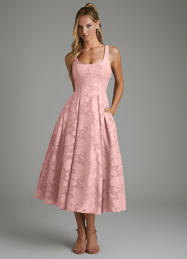 Isabella Bridesmaid Dresses Powder Pink A-Line Corset Floral Burnout Dress image1