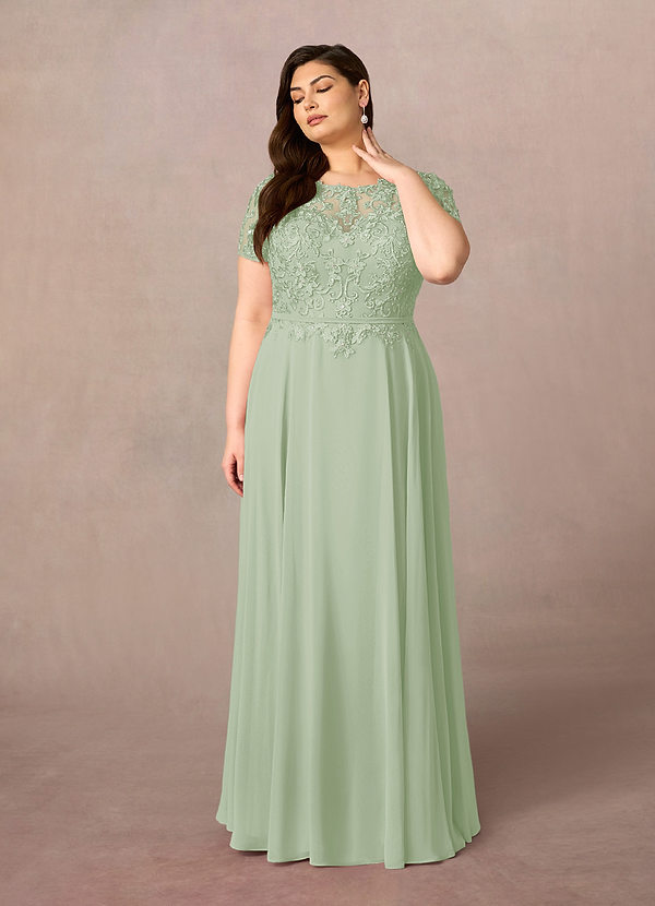 Azazie Adina Mother of the Brides Dresses Dusty Sage A-Line Boatneck Sequins Chiffon Dress image1