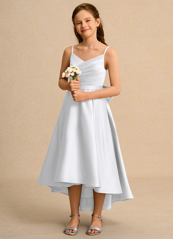 Azazie Sweets Girl Bloemenmeisjes Jurken A-Lijn Jurk van Mat Satijn Geplooid Wit image1