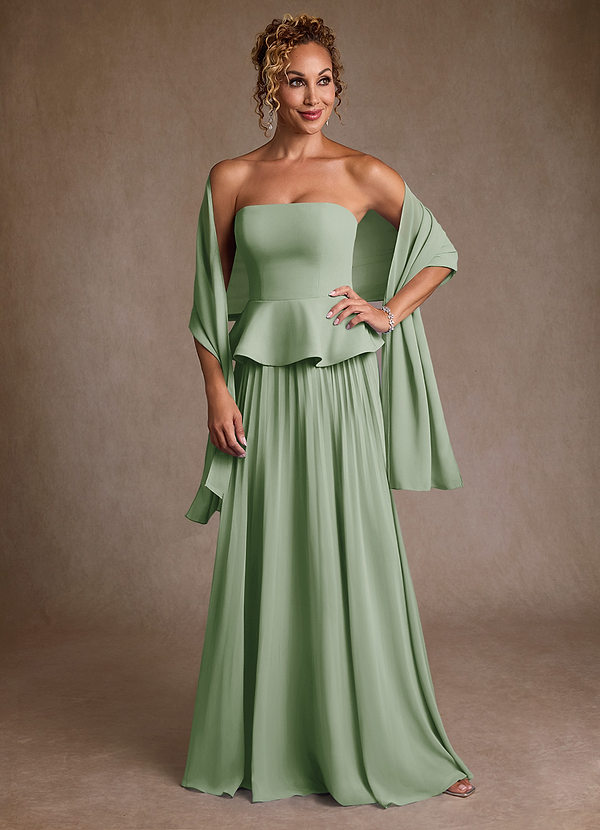 Azazie Josabeth Robe Mère de la Mariée & du Marié Robe Trapèze en Mousseline de soie Plissée Vert Sauge image1