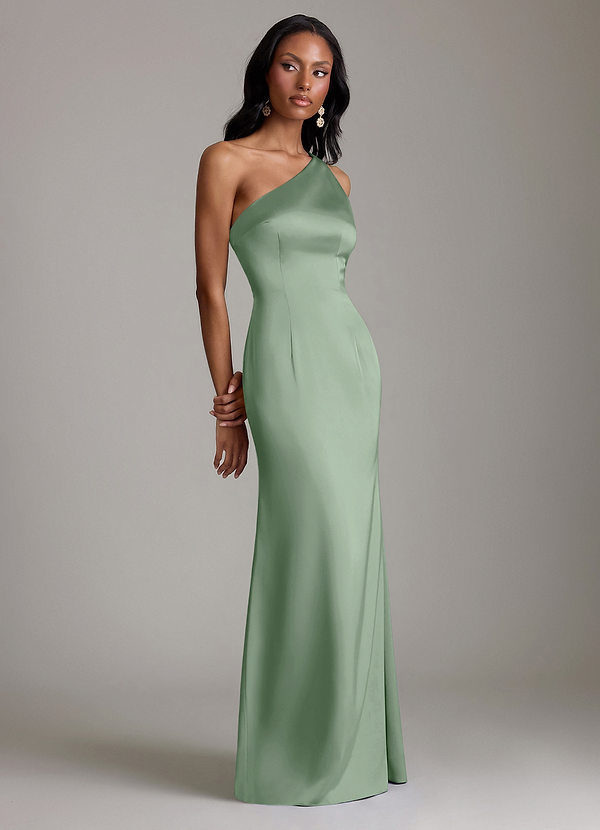 Azazie Voni Abiti da Damigella Abito Sirena in Raso Elasticizzato Monospalla Matcha image1