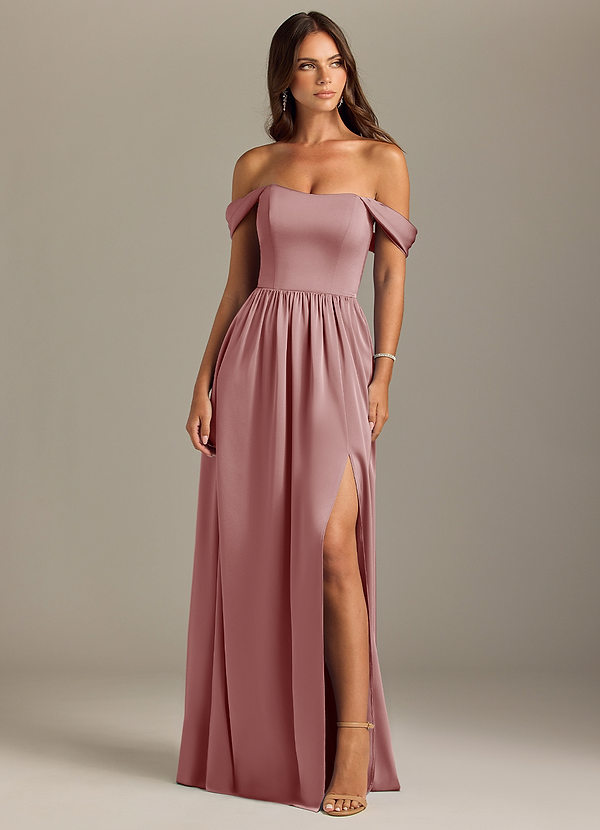 Azazie Calianna Bridesmaid Dresses Dusty Rose A-Line Off the Shoulder Stretch Satin Convertible Dress image1