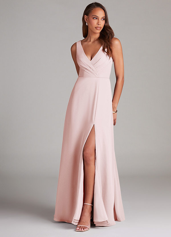 Azazie Nelly Bridesmaid Dresses Blushing Pink A-Line Pleated Chiffon Dress image1