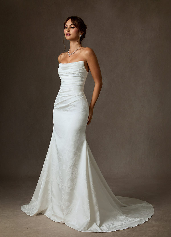Azazie Elyse Wedding Dresses Diamond White Mermaid Strapless Floral Jacquard Dress image1