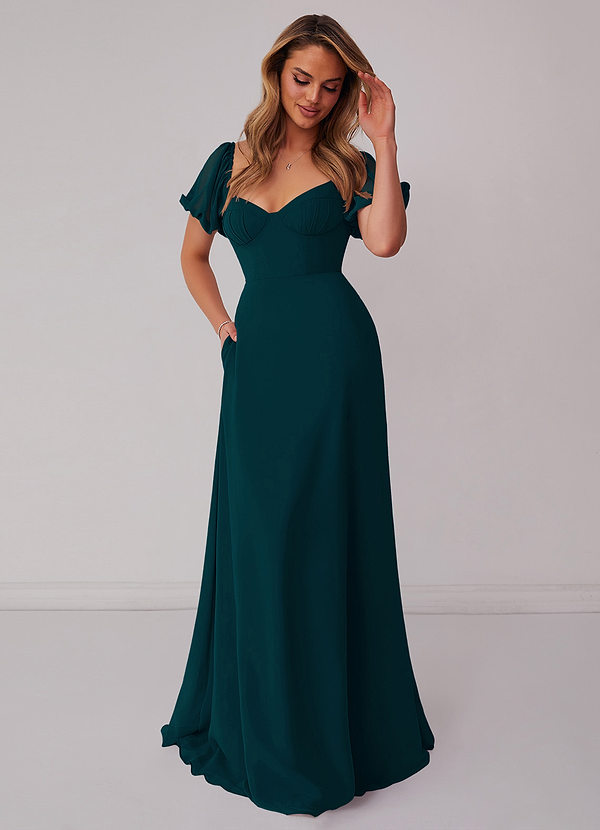 Pine Chiffon A-line Dress with Puff Sleeves Bridesmaid Dresses | Azazie