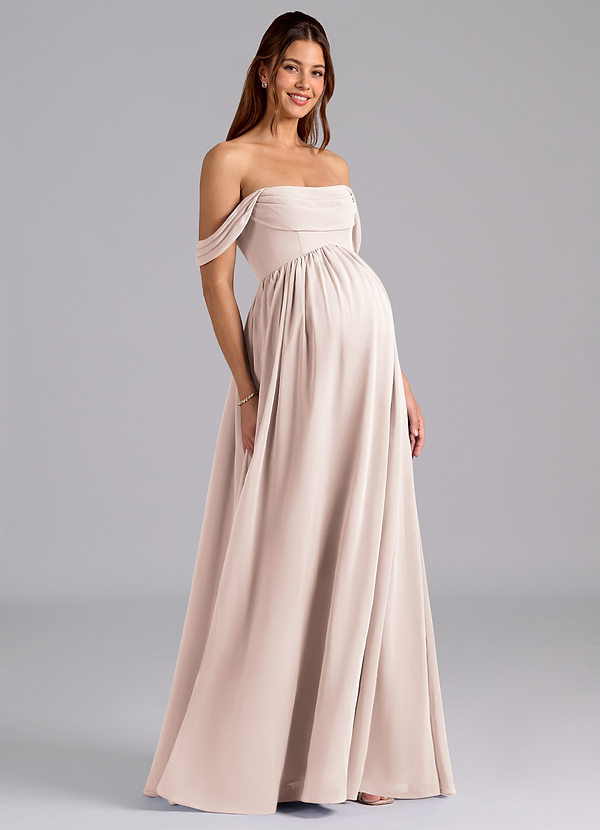 Azazie Saige Maternity Bridesmaid Dresses A-Line Pleated Chiffon Floor-Length Dress image1