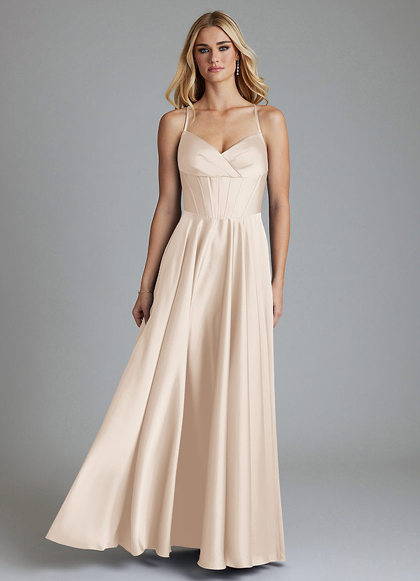 Azazie Alaia Suknie dla druhen Linia A Gorset Satyna elastyczna Do ziemi Sukienka image1