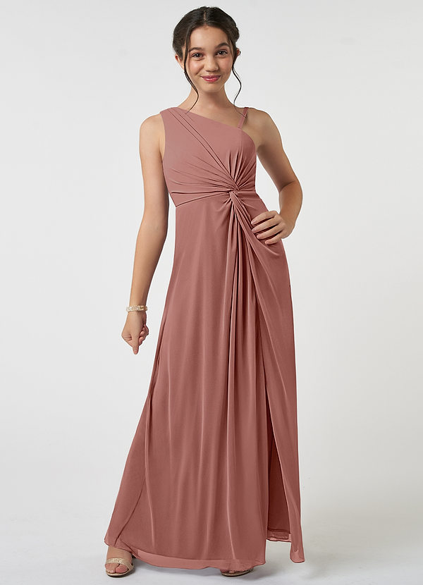 Azazie Brooke Junior Abito A-Line in Maglia Plissettato Cedro Rosa image1