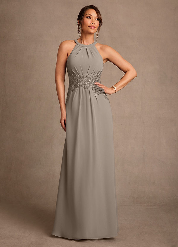 Azazie Georgie 신부의 어머니 드레스 A라인 레이스 쉬폰 플로어 길이 드레스 image1