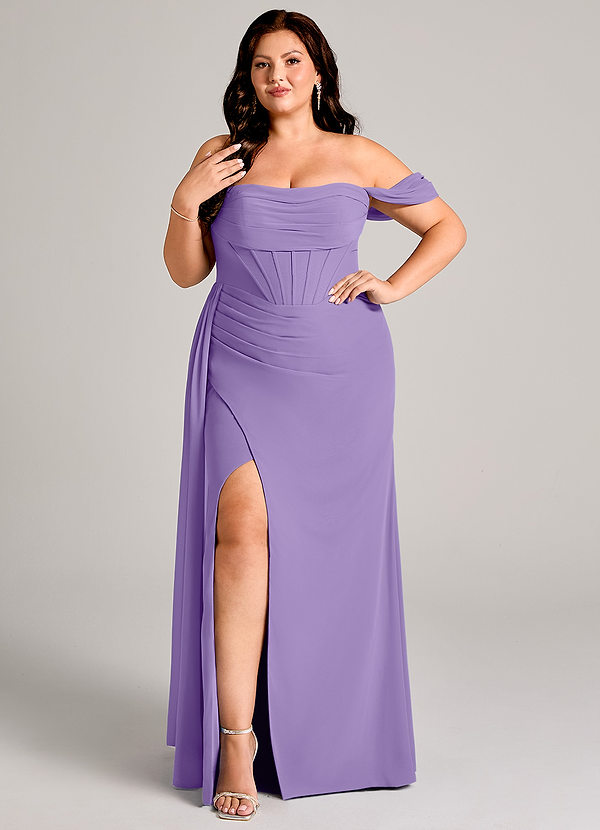 Azazie Amyra Bridesmaid Dresses Tahiti Sheath Off the Shoulder Chiffon Convertible Dress image1