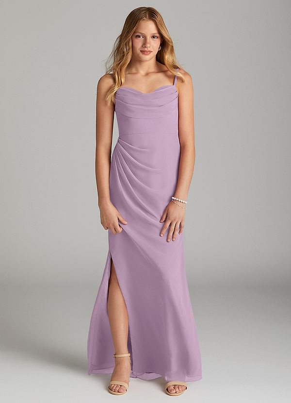 Azazie Mai Junior Vestido de Glicinia de Gasa de Recto con Plisado image1