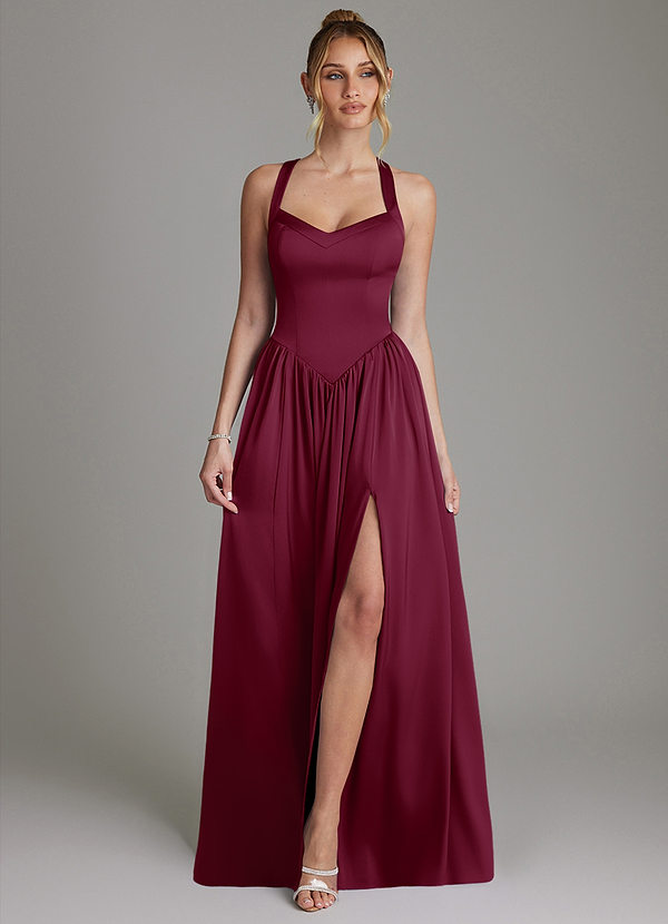 Azazie Francis Bridesmaid Dresses Mulberry A-Line Corset Stretch Satin Dress image1