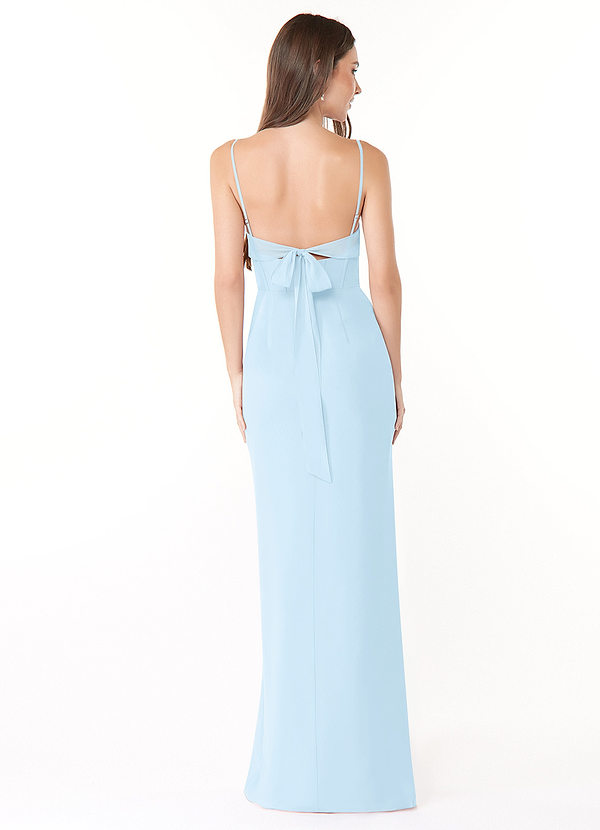 Pleated High Neck Ruffle Chiffon Floor-length Dress Sky Blue main image 1