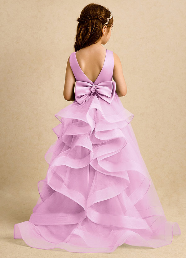 Azazie Lior Robes de Fillette d'Honneur Robe Princesse en Tulle Plissée Rose Bonbon image1