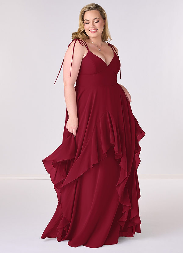 Barbie ♥ Azazie Bridesmaid Dresses Burgundy A-Line Bow Chiffon Dress image1