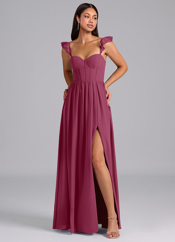 Azazie Denisse Suknie dla druhen Linia A Marszczony Szyfon Do ziemi Sukienka image1