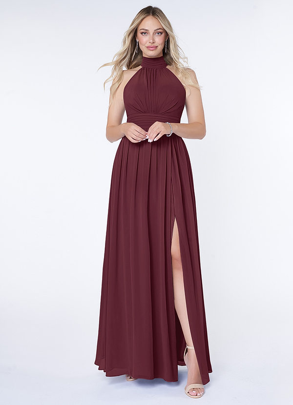 Azazie Iman Bridesmaid Dresses Cabernet A-Line A-Line Ruched Chiffon Dress image1