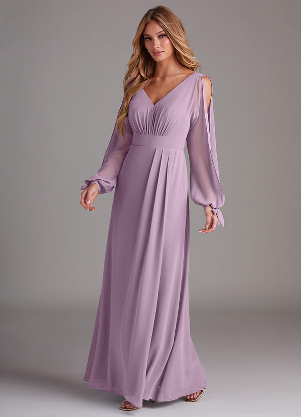 Azazie Matilda Bridesmaid Dresses Wisteria A-Line Long Sleeve Chiffon Dress image1