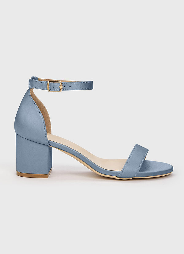 front Matching Color Matte Satin One Strap Buckle Block Low Heel Sandals