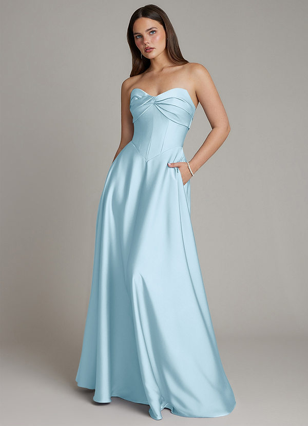 Azazie Meleena Bridesmaid Dresses Sky Blue A-Line Strapless Stretch Satin Dress image1