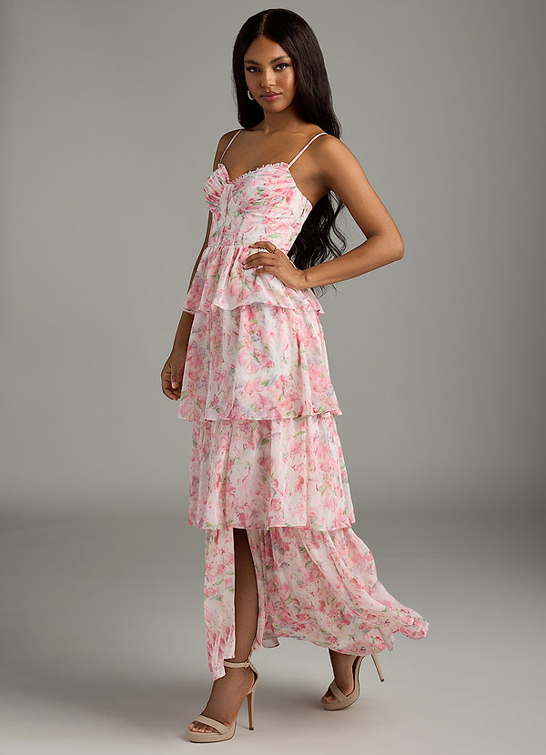 Azazie Kaiden Bridesmaid Dresses Abstract Watercolor Floral A-Line Sweetheart Neckline Chiffon Dress image1