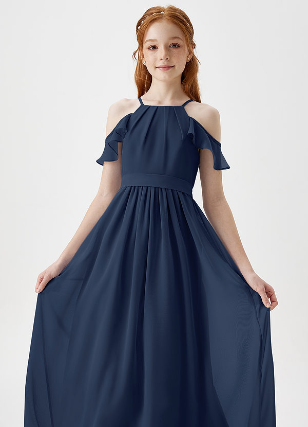 Azazie Chaya Junior Dark Navy A-Line Off the Shoulder Chiffon Dress image1