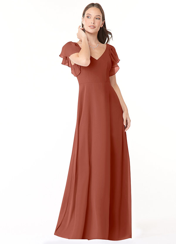 Azazie Syenna Bridesmaid Dresses Auburn A-Line Ruched Chiffon Dress image1