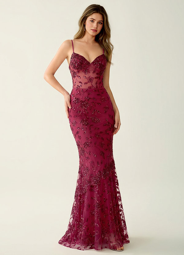 Fayerosa Burgundy Beading Sequin Embroidery Prom Dress image1