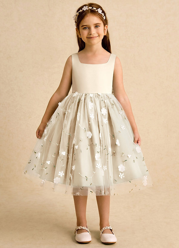 Azazie Bean Flower Girl Dresses Champagne Ball-Gown Bow Tulle Dress image1