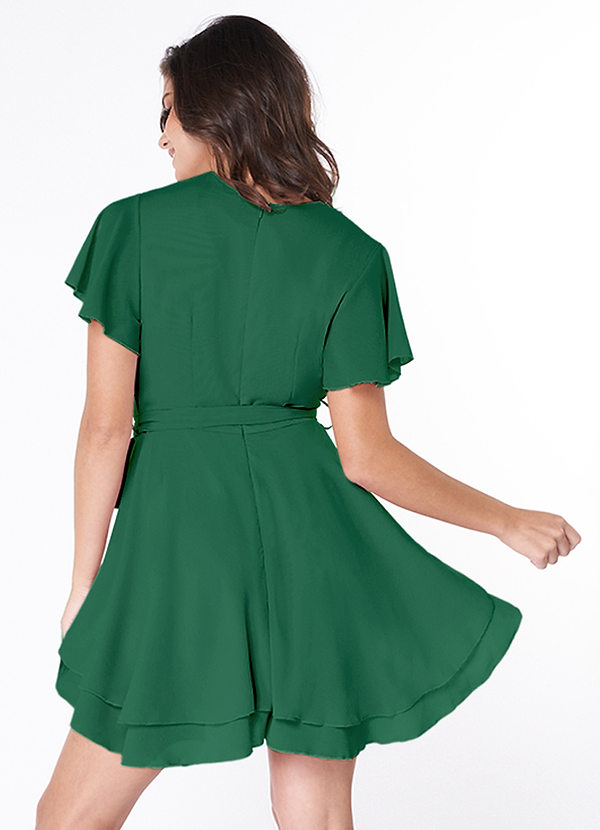 back Downright Darling Dark Emerald Ruffled Short Sleeve Mini Dress