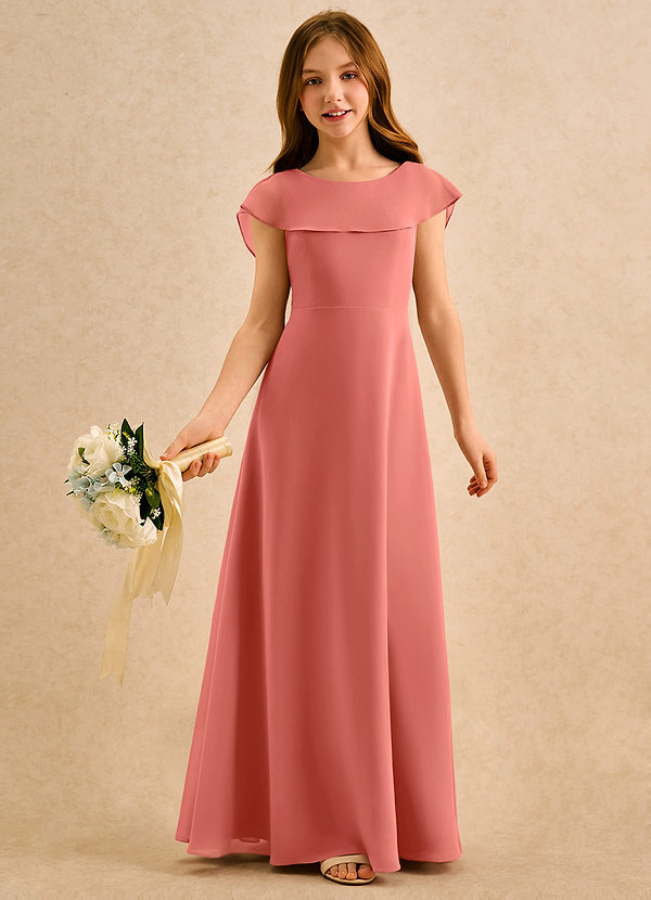 Azazie Kittie Girls Formal Bloemenmeisjesjurken A-lijn Jurk van Chiffon Zalm Roze image1