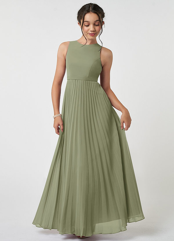 Azazie Lindie Junior Pistachio A-Line Pleated Chiffon Dress image1