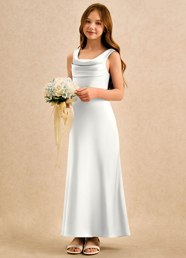 Azazie Raspberry Girls Formal Sukienki dla dziewczynek sypiących kwiaty Linia A Pofałdowany Satyna elastyczna Długość kostki Sukienka image1