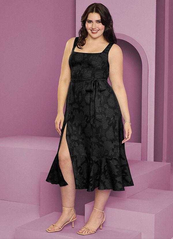 Barbie ♥ Azazie Vestidos Dama de Honor Vestido de Negro de Devorado Floral de Corte en A con Con bolsillos image1