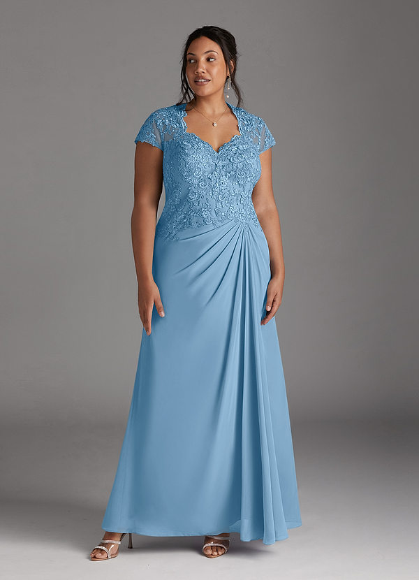 Azazie Junie Mother of the Brides Dresses Steel Blue A-Line Lace Chiffon Dress image1