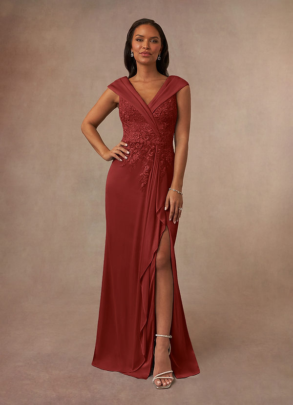 Azazie Calathea Mother of the Brides Dresses Rust A-Line Lace Dress image1