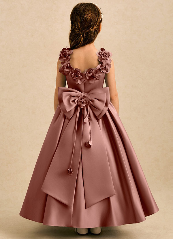 Azazie Eden Vestidos de Niña de Flores Vestido de Rosa De Cedro de Satin Mate de Corte Princesa con Plisado image1